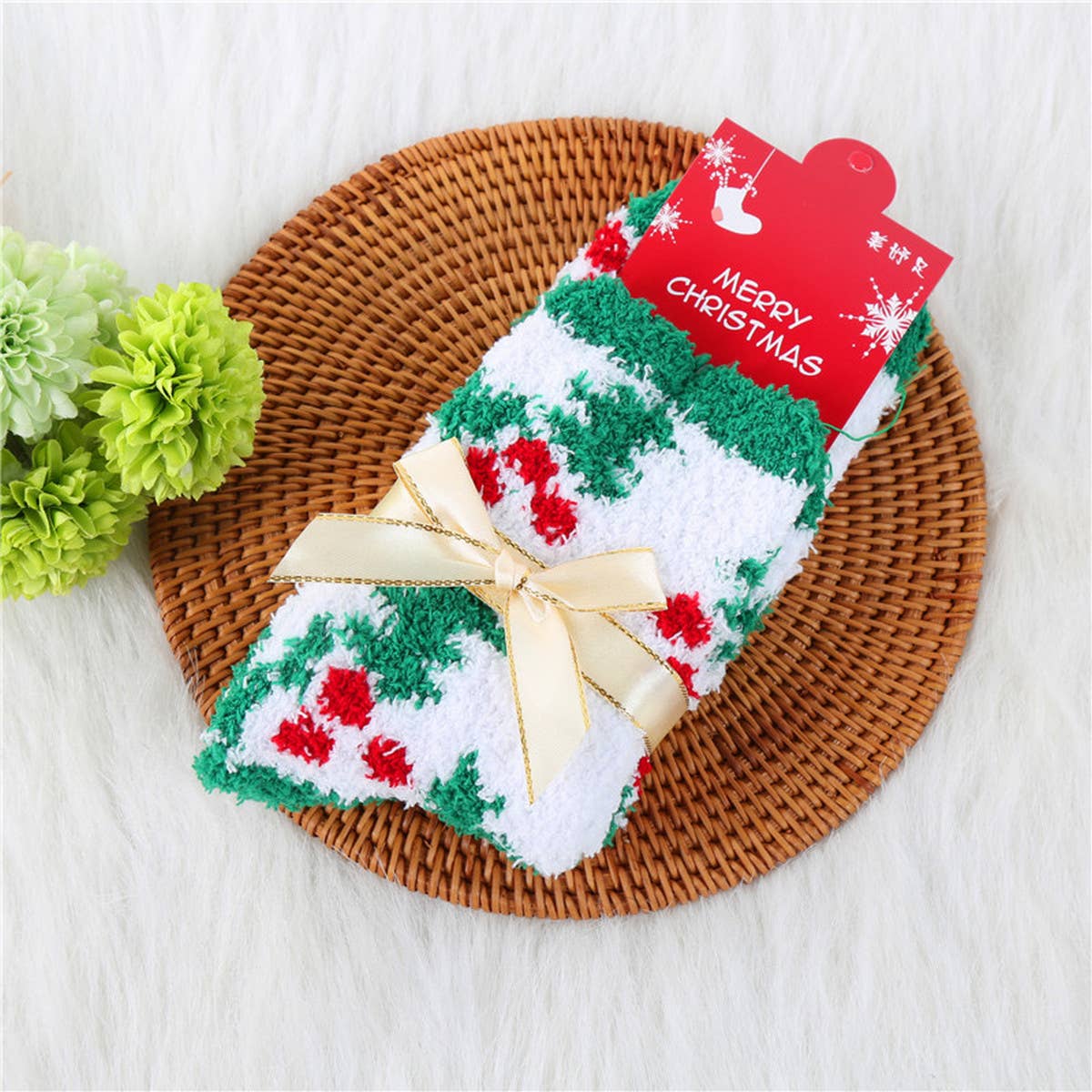 CHRISTMAS TREE THICKENED BOW CHRISTMAS SOCKS_CWMS0626