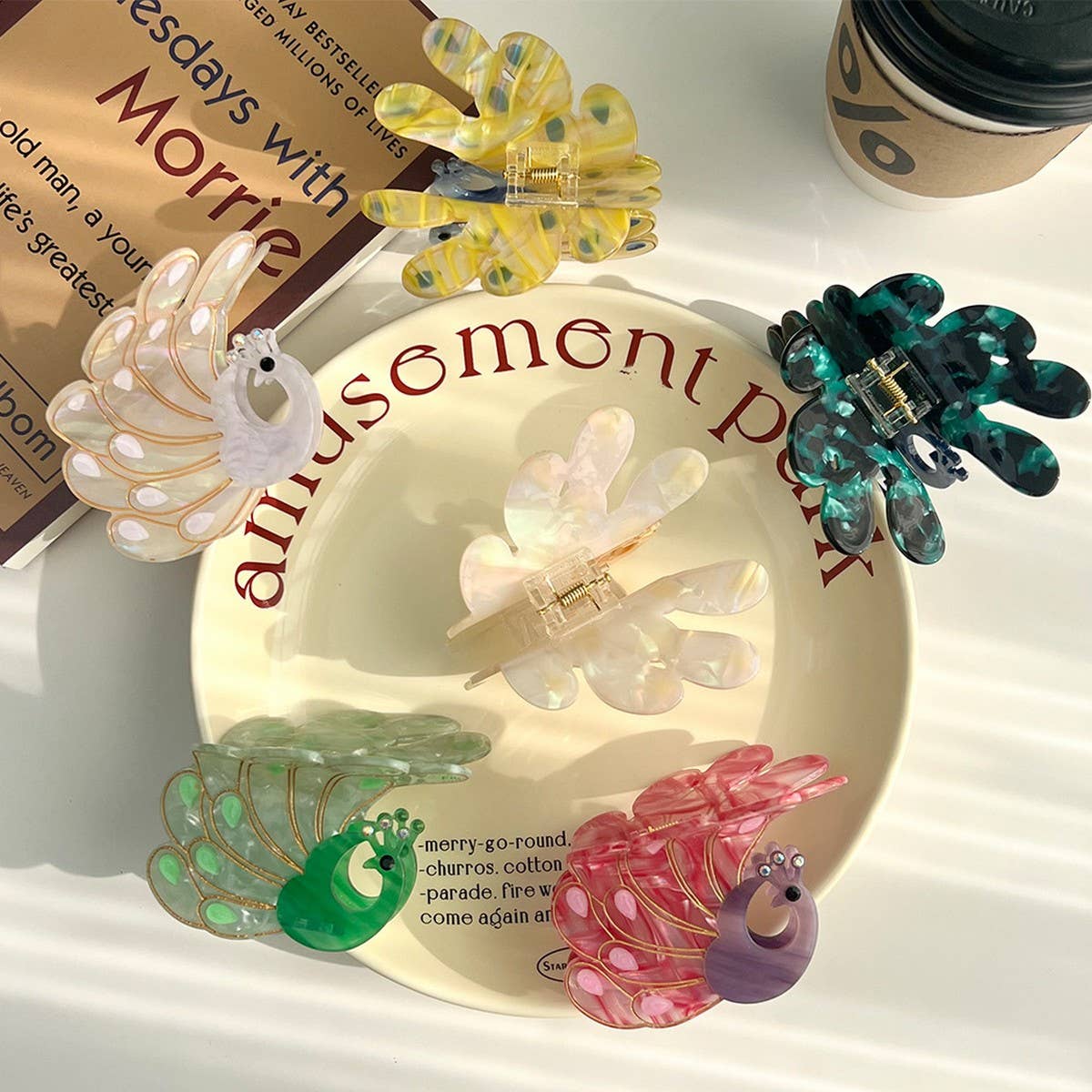 PEACOCK ACETATE HAIR CLAW RHINESTONE CHIC CLIP_CWAHA5900