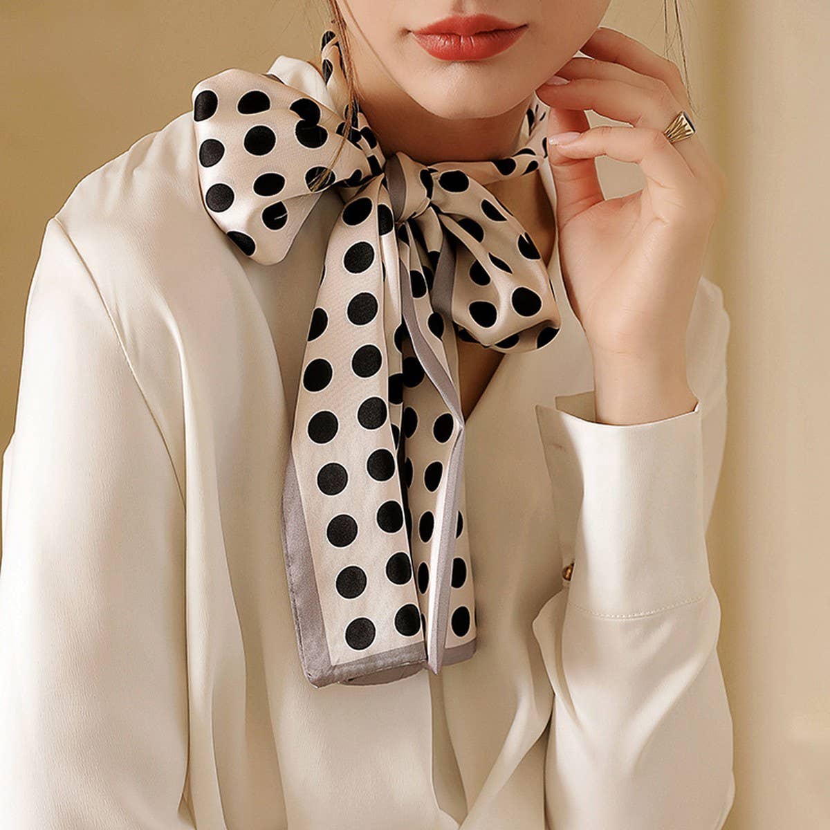 DOT PRINT SQUARE NECK SATIN SCARFS HEAD SCARF_CWASC0244