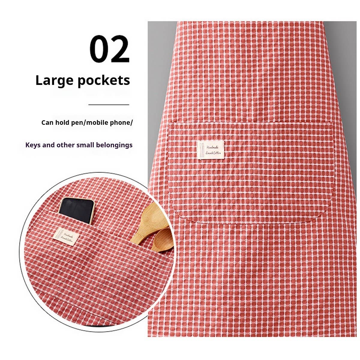 Cotton Striped Grid Kitchen Apron With Pocket_Cwmm10095