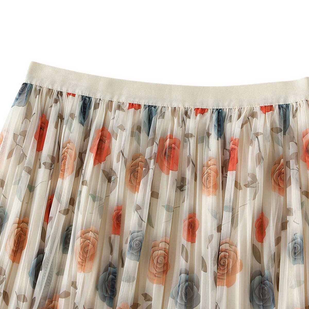 REVERSIBLE ROSE PRINT TULLE PLEATED MAXI SKIRT_CWBMS0358