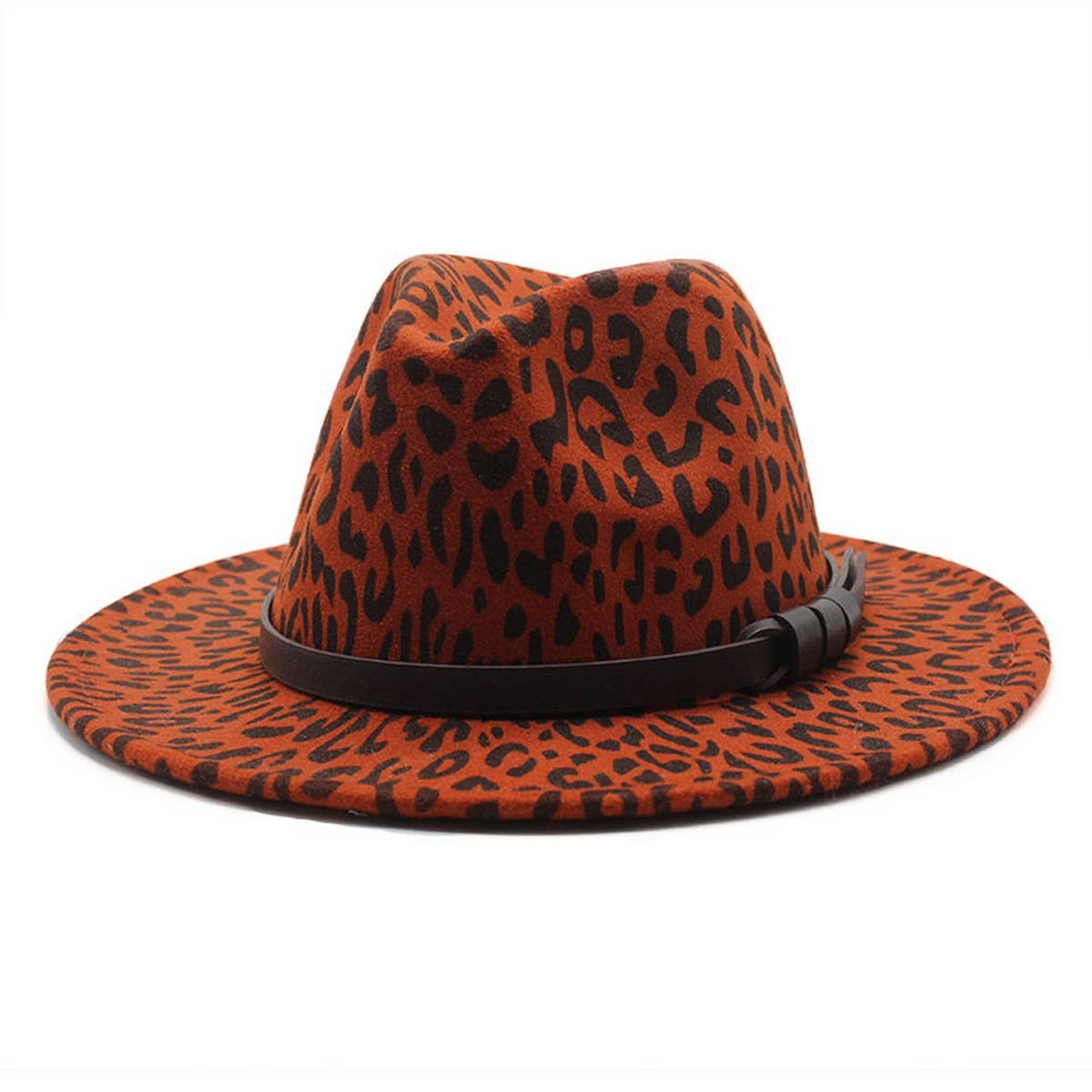 BLACK TWEED WIDE BRIM HAT LEOPARD PRINT HATJAZZ HAT_CWAH2559