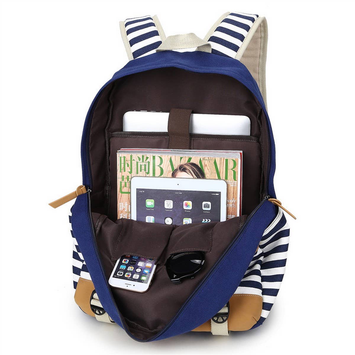 BACKPACKS FOR SCHOOL STRIPED CANVAS LAPTOP BAG_CWAB5510