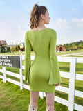 Waist Pack Hip Flared Sleeve Sheath Dress