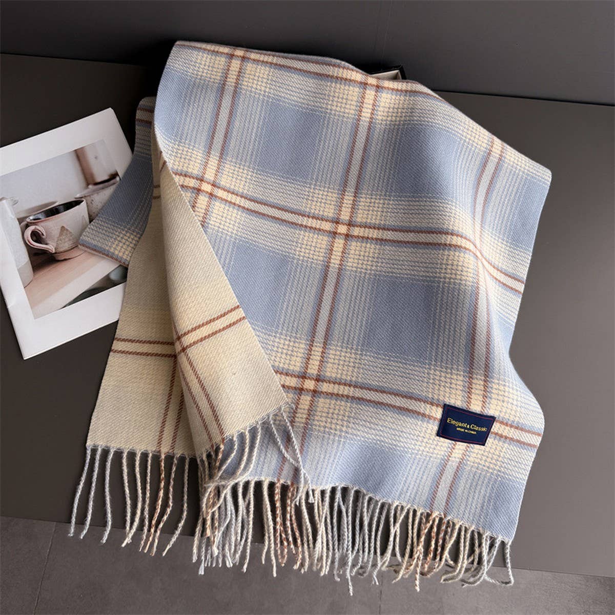 Elegant Plaid Feel Soft Winter Tassel Scarf_Cwasc03241