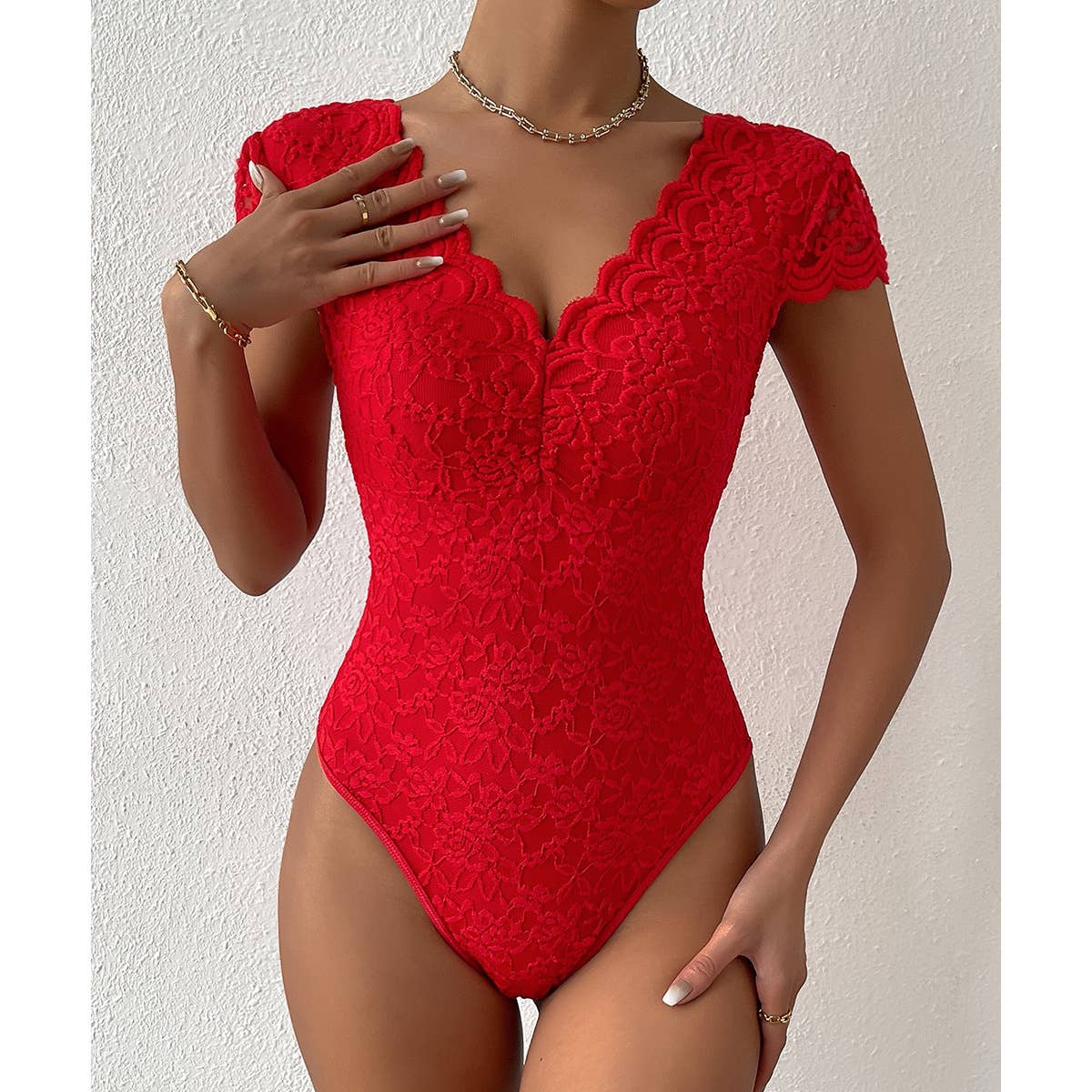 SOLID COLOR LACE SEE THROUGH DEEP VBACKLESSJUMPSUIT_CWMM4629