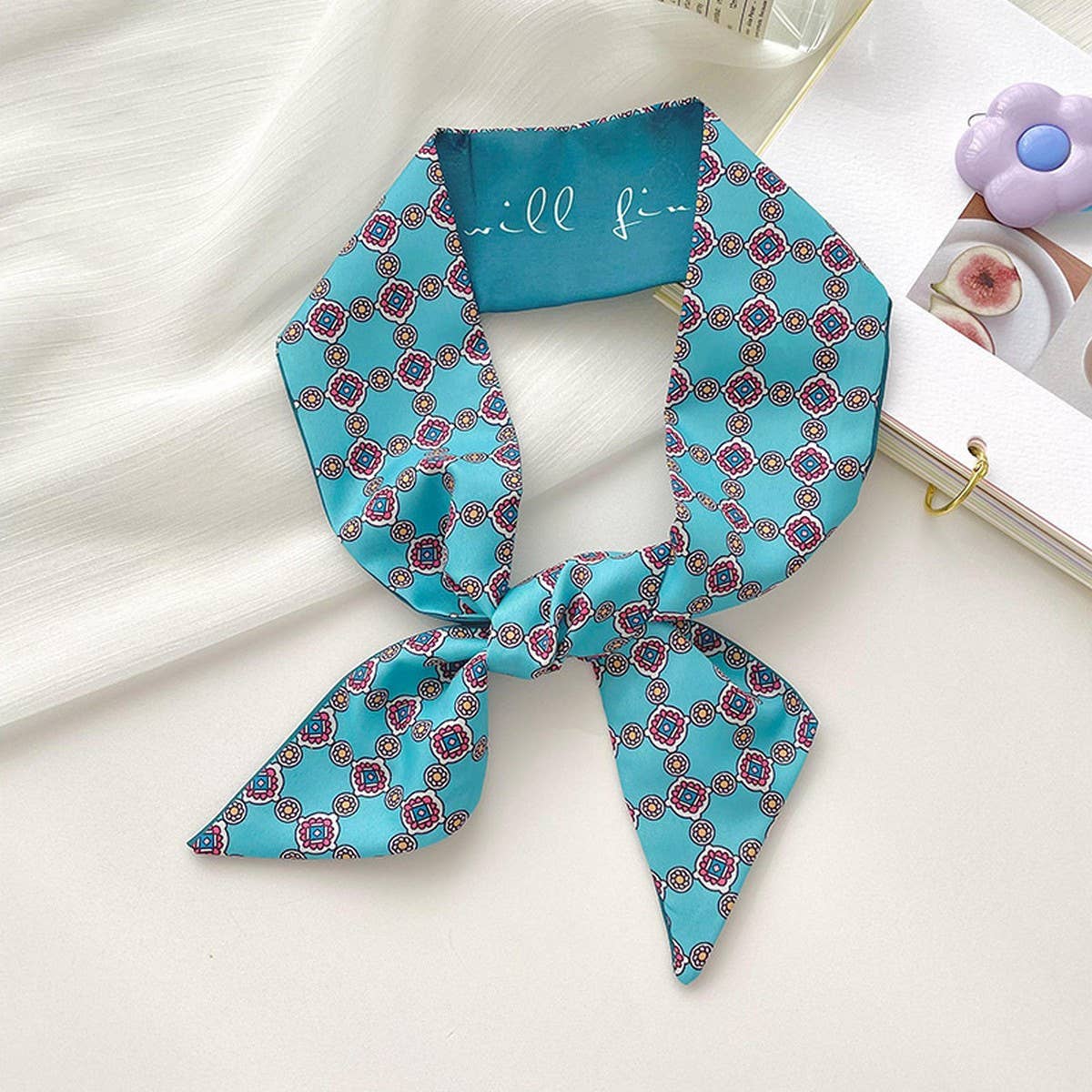 BLUE TIE BAG SOUVENIR RIBBON SCARF_CWASC0716