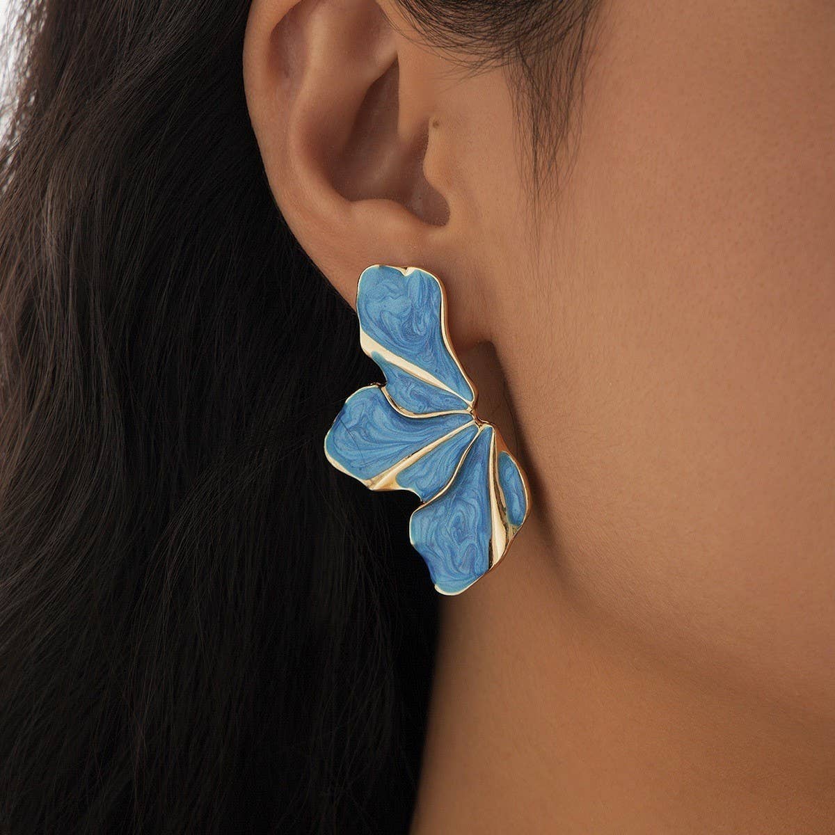 SWEET GRADIENT OIL DROP FLOWER ALLOY EARRINGS_CWMM3198