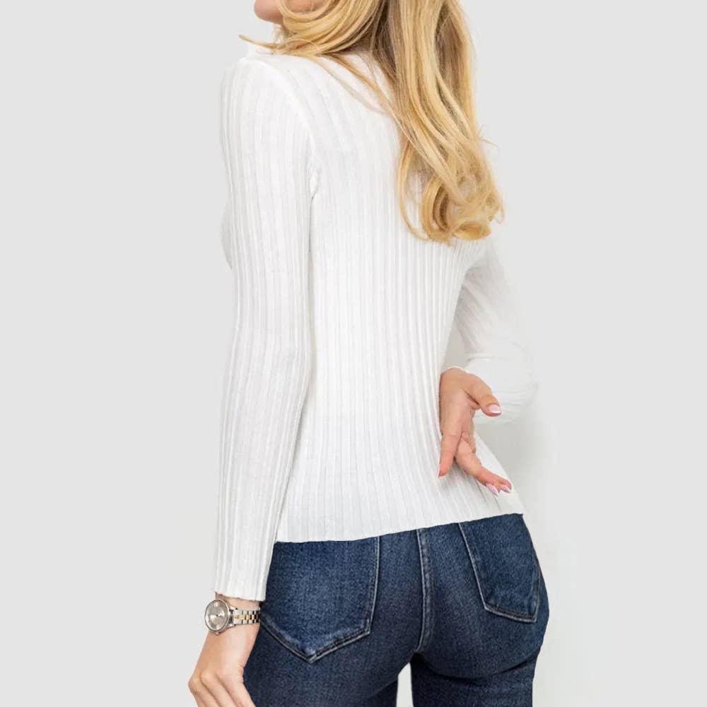 Wide-Striped Solid-Color Long-Sleeved Top