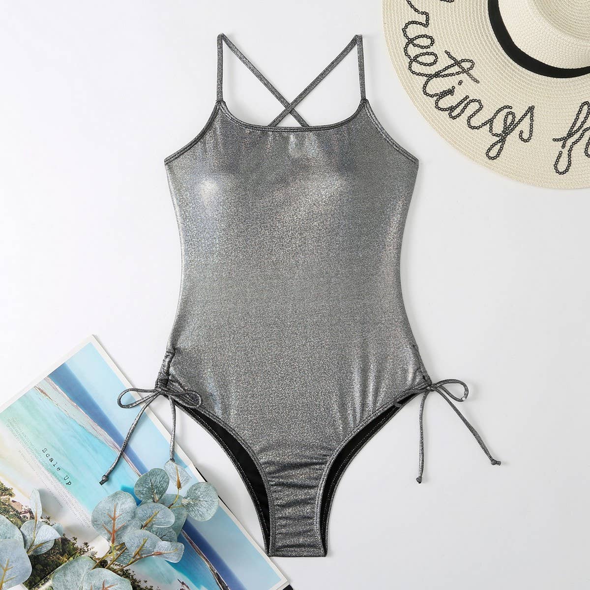 SLEEVELESS SOLID TIE ONE PIECE BIKINI SWIMSUIT_CWMW0615