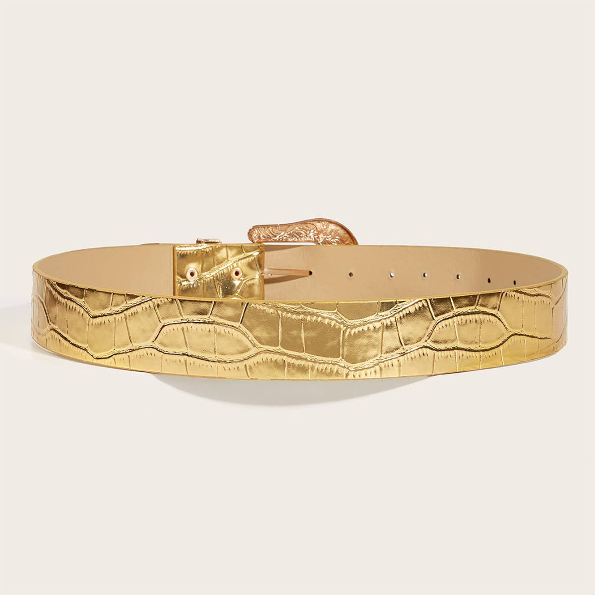 HORSESHOE BUCKLE GOLD LEATHER BELT_CWABE0448