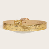 HORSESHOE BUCKLE GOLD LEATHER BELT_CWABE0448