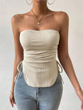 Solid Color Drawstring Short Strapless Vest
