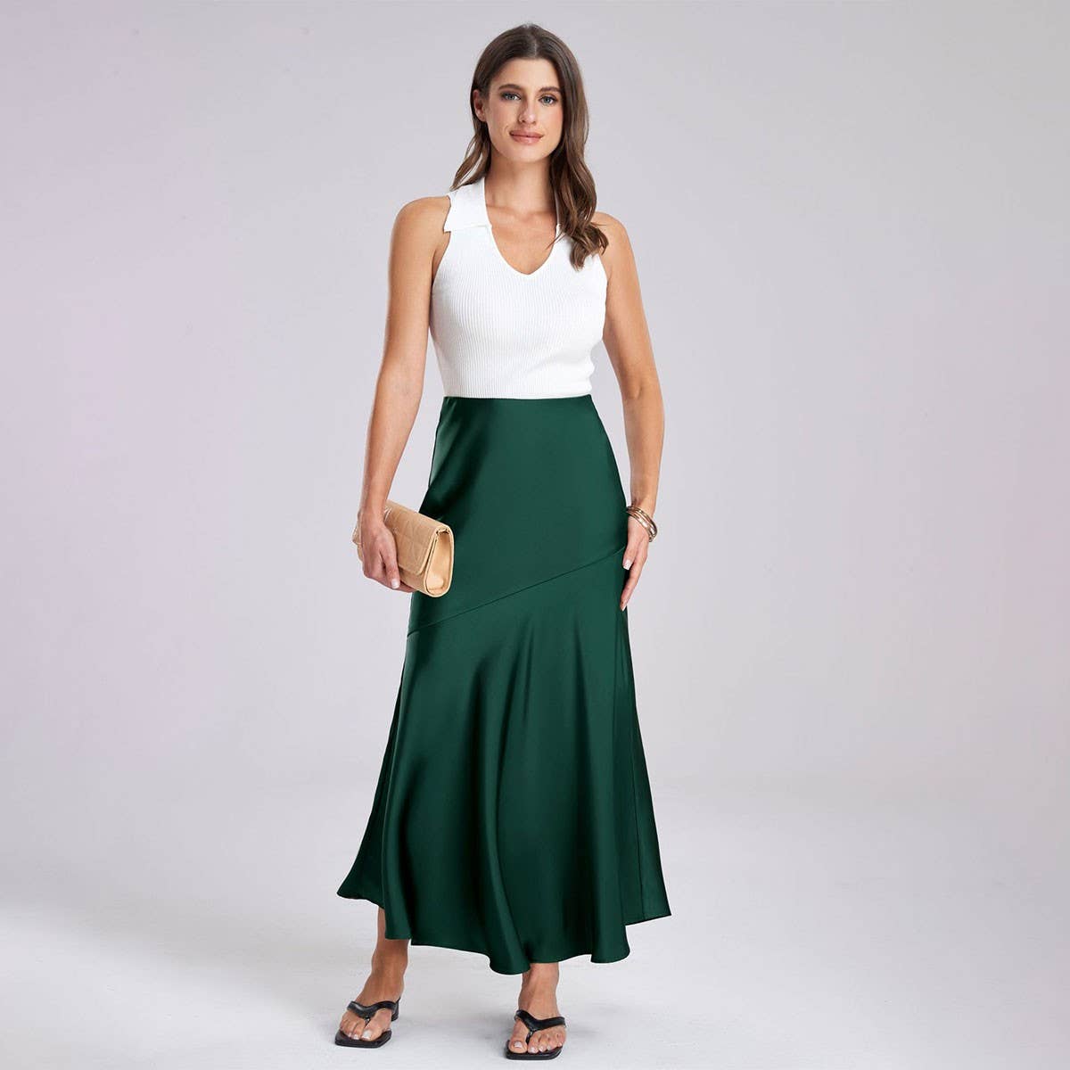 SATIN SKIRT HIGH WAIST STITCHING LONG SKIRT_CWBSS0380