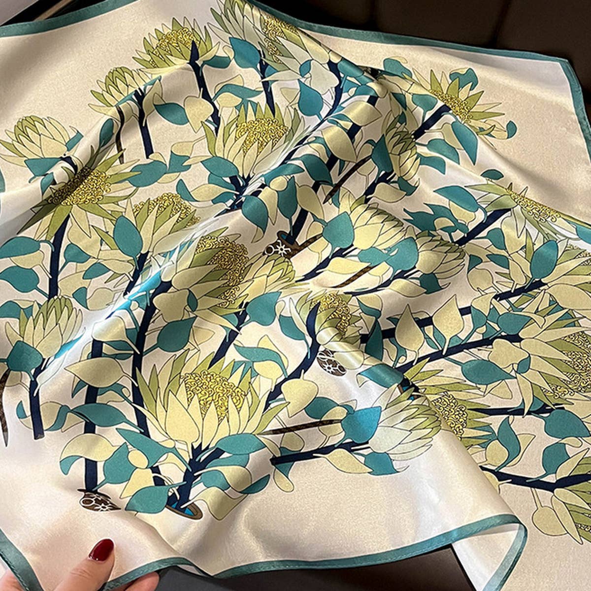 SCARF AUTUMN FLORAL LONG SILK NECK SCARF SHAWL_CWASC0565