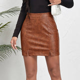 HIGH WAIST SLIT LEATHER SKIRT HIP SKIRT_CWBSS0408