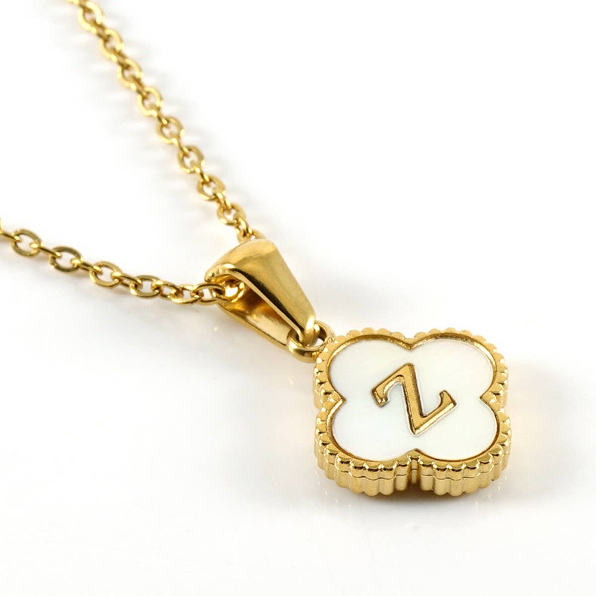 Cwaje1944_Simple Four Leaf Clover Letter Necklace