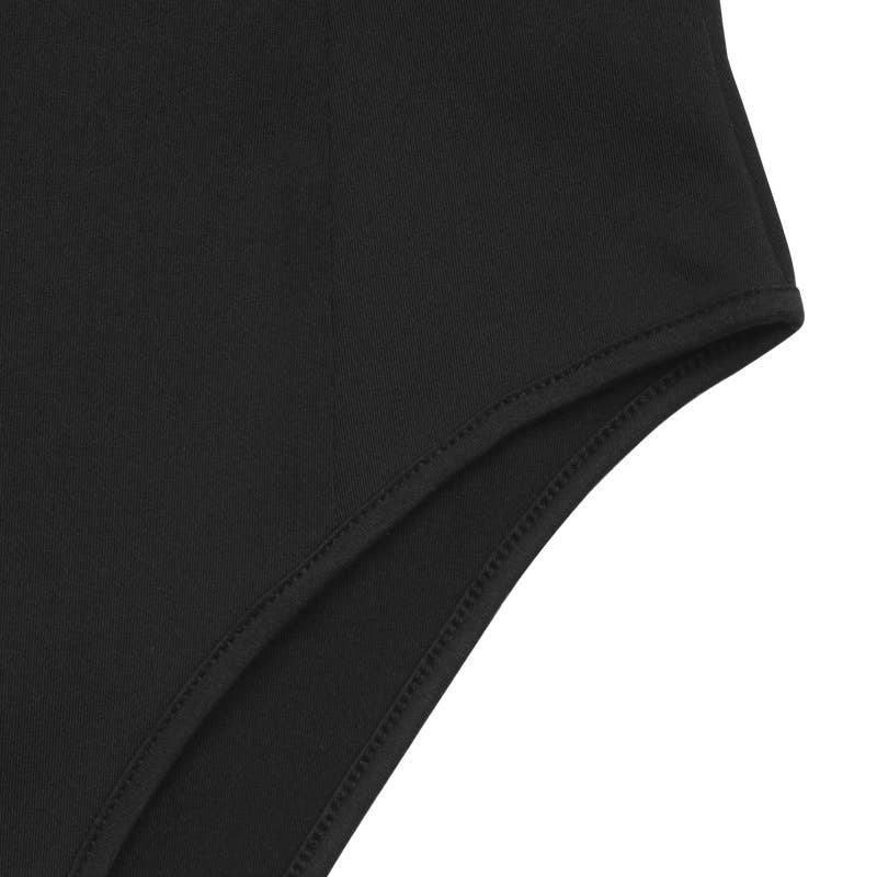 Solid-Color Mesh Spliced V-Neck Jumpsuit