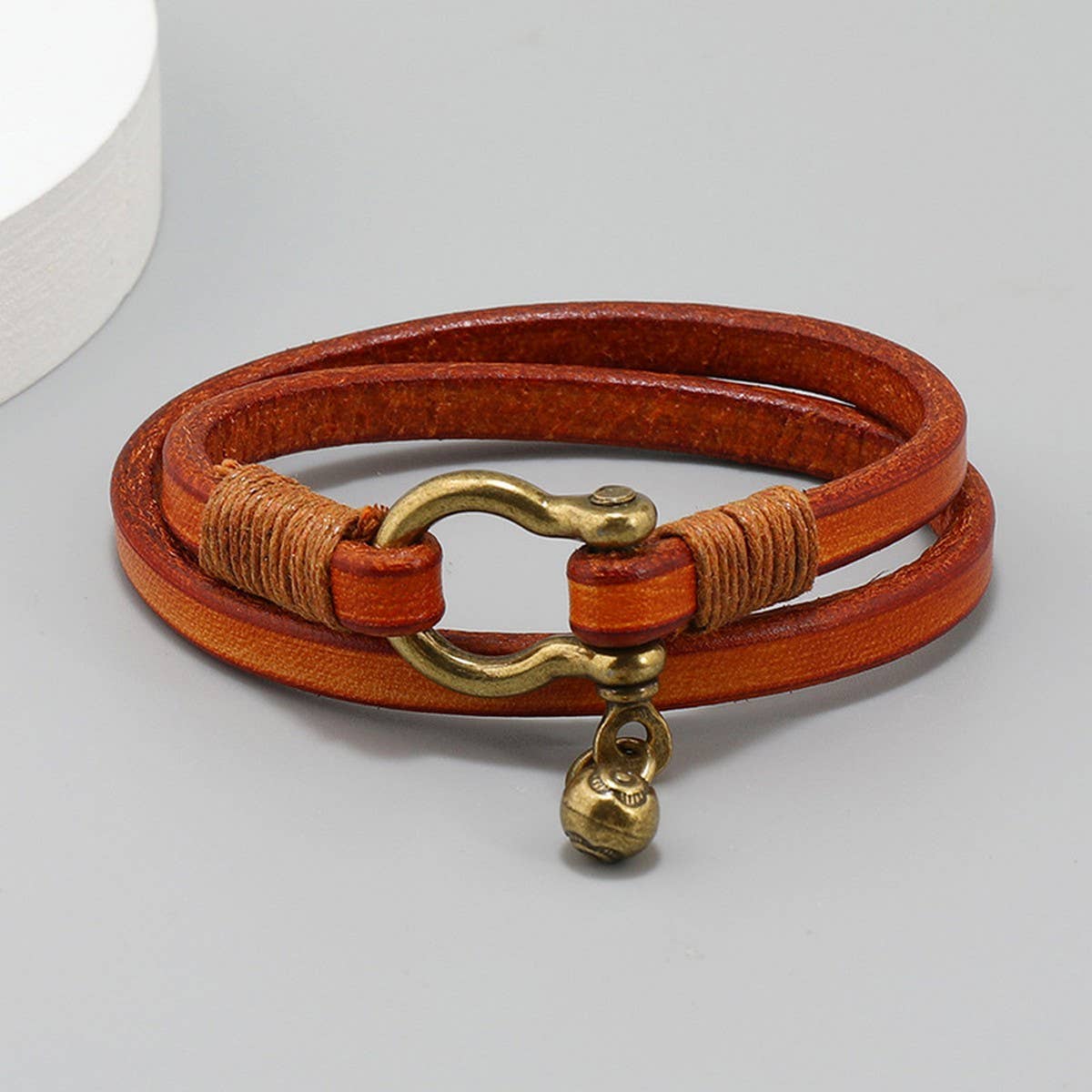 CREATIVE RETRO TWO CIRCLE MENS LEATHER BRACELET_CWMM4507