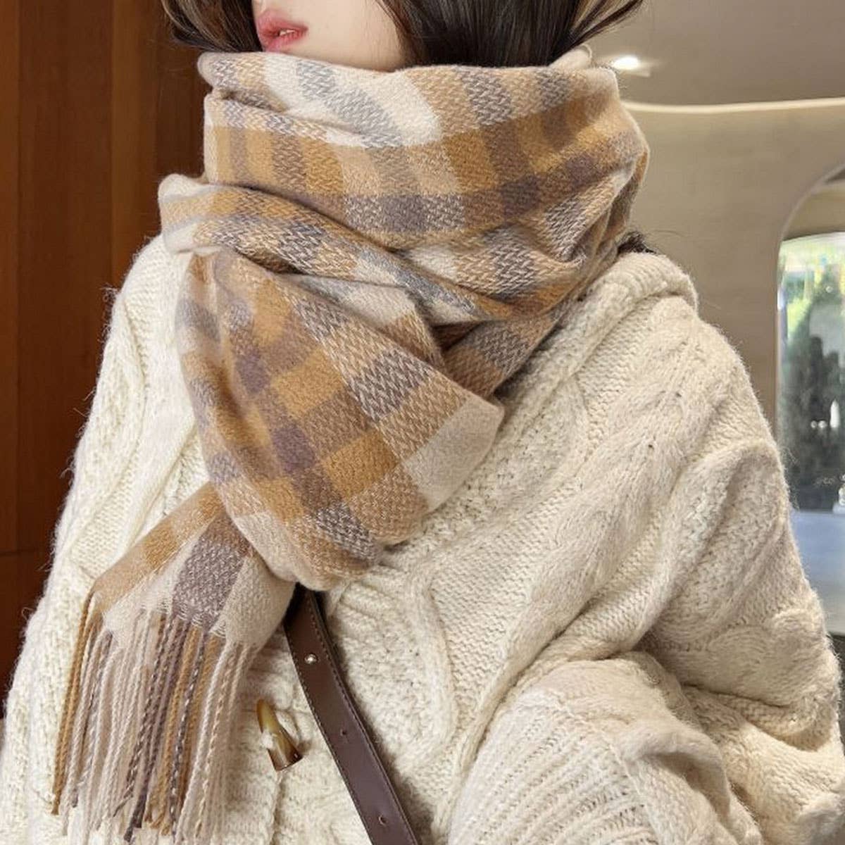 THICK PLAID SHAWL SCARF SOFT WARM WRAP FOR WOMEN_CWASC0169