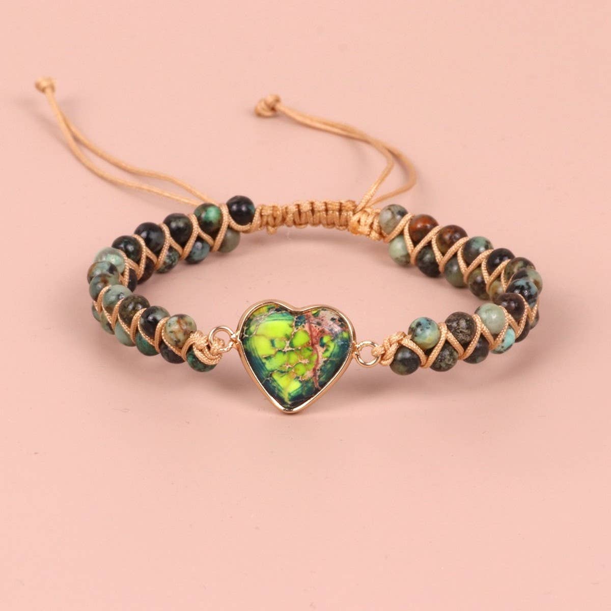 HEART SHAPED CHARM NATURAL STONE WOVEN BRACELET_CWAJE3915