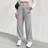 Solid Color Slim Baggy Wide Leg Label Sweatpants
