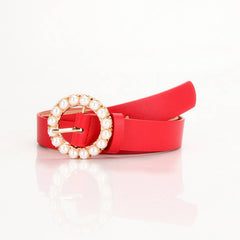 Cwabe0943_Versatile Round Buckle Pearl Multicolor Belt