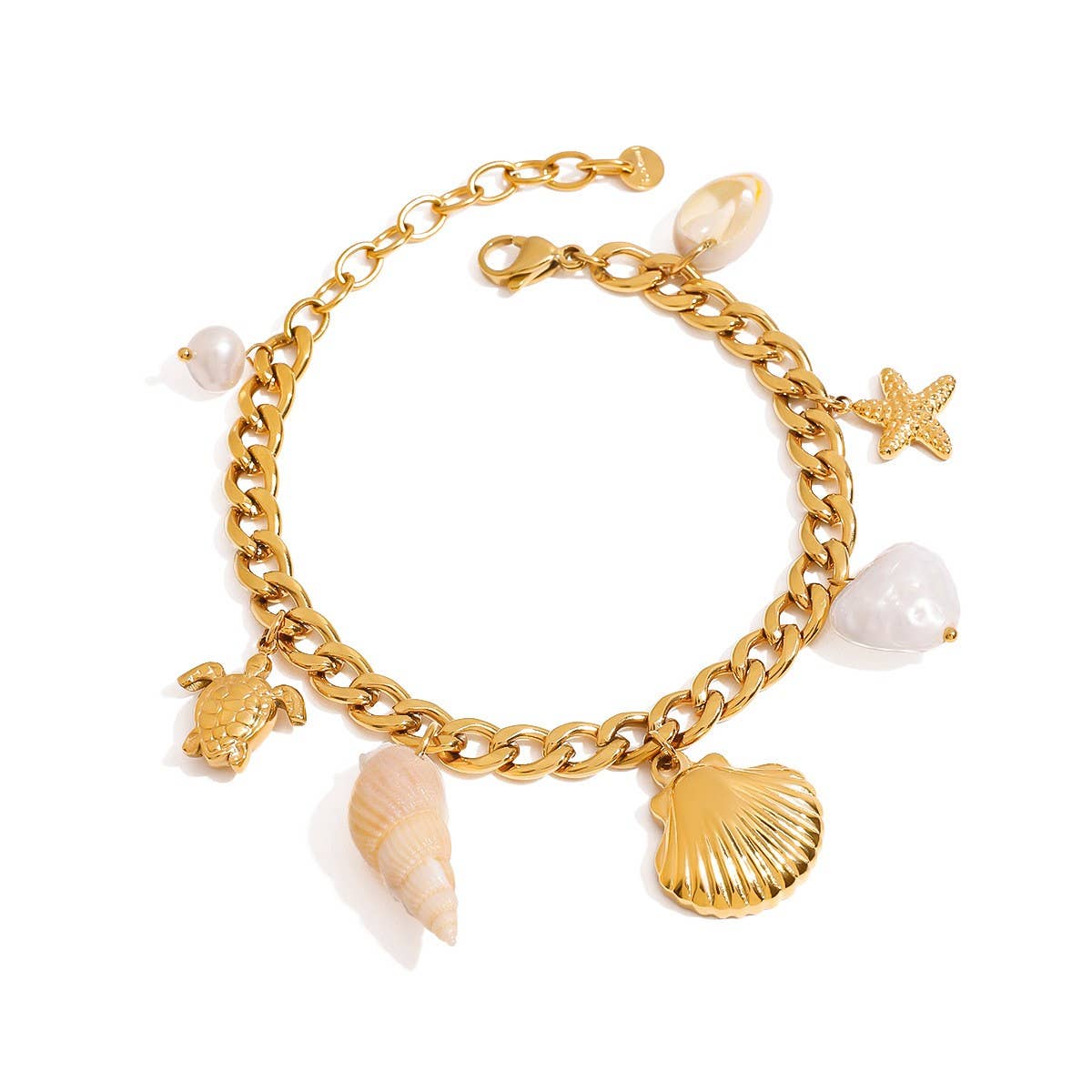 18K GOLD SHELL CONCH STARFISH PENDANT BRACELET_CWAJE4850