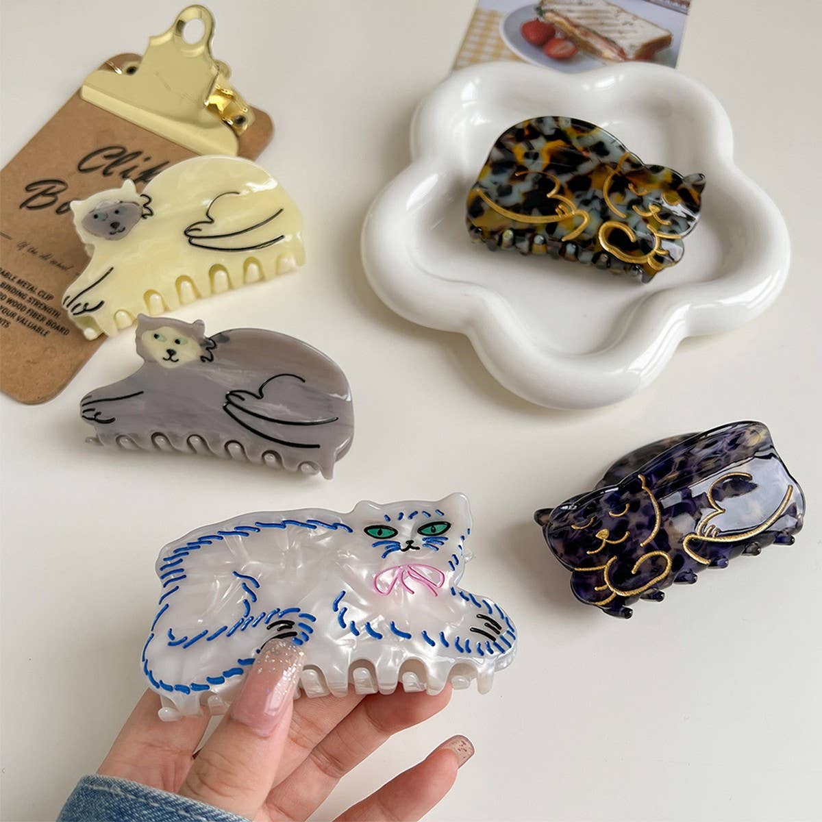 Cute Cat Acetate Hair Claw Clip For Women