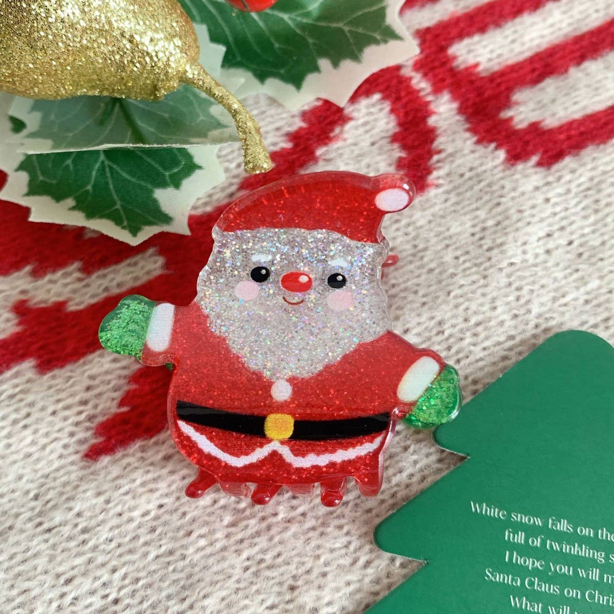 Cwaha07717_Christmas Santa Snowflake Hair Claw Clip Red