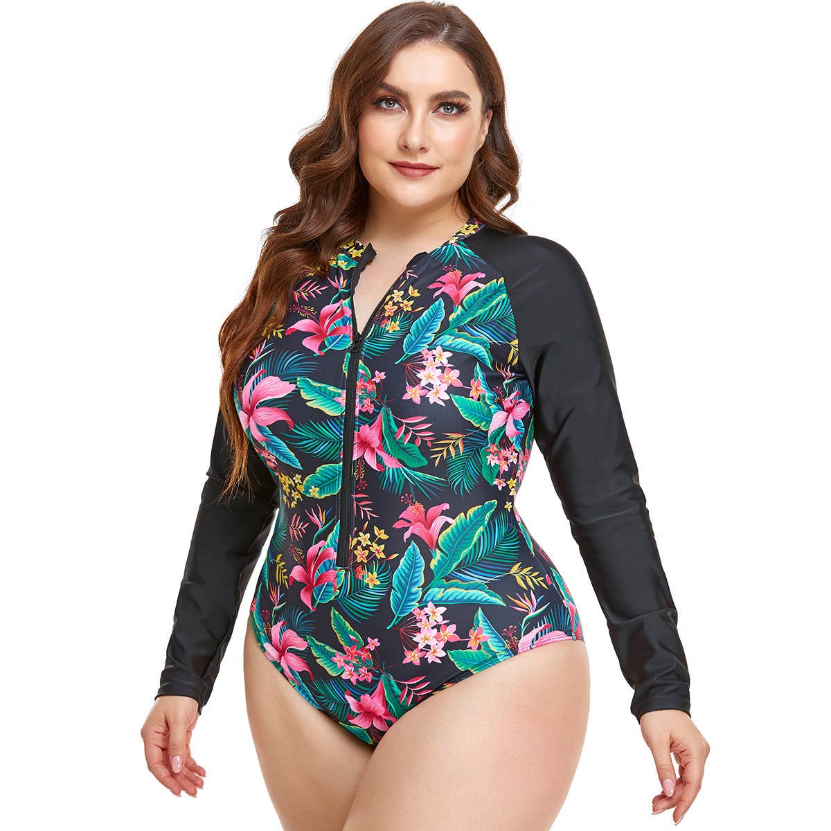 BEACH SURF PLUS SIZE ZIP UP ONE PIECE SWIMSUIT_CWMW0298