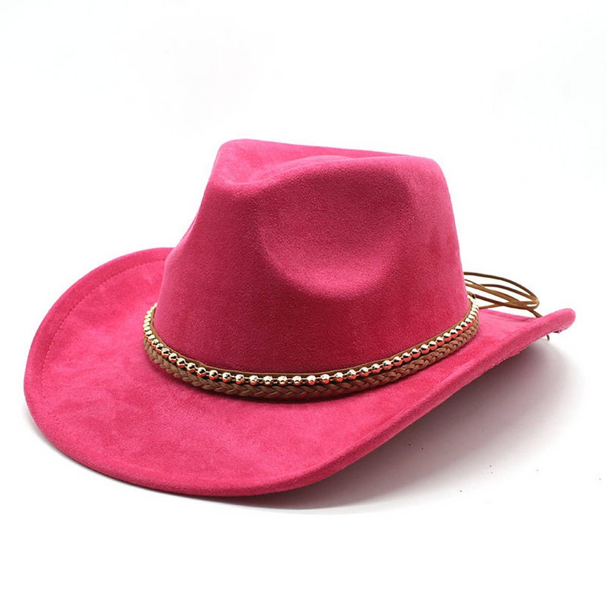 BRAIDED ROPE WESTERN JAZZ COWBOY HAT FAUX SUEDE_CWAH2515