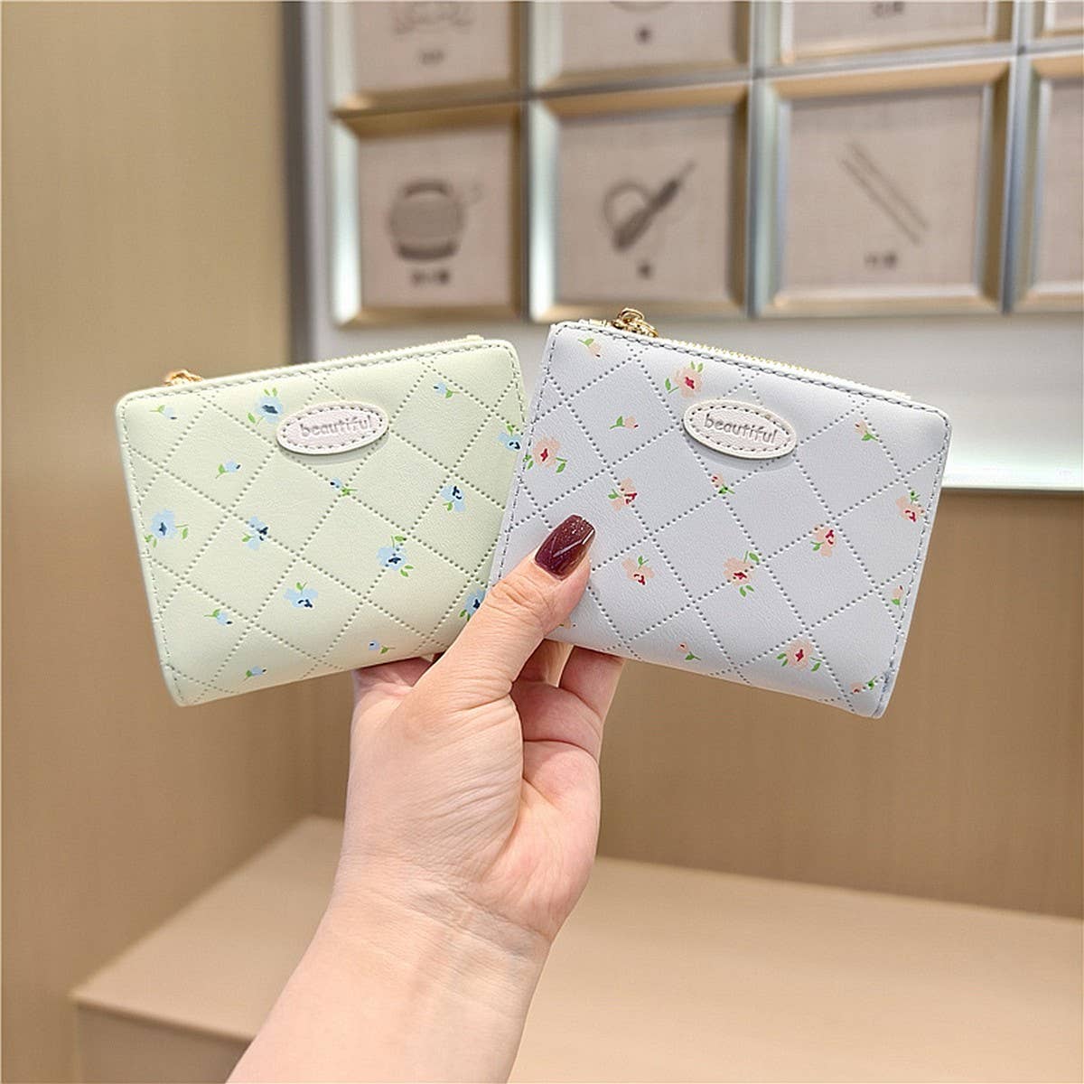 Floral Print Sweet Short Wallet Coin Purse_Cwab06198
