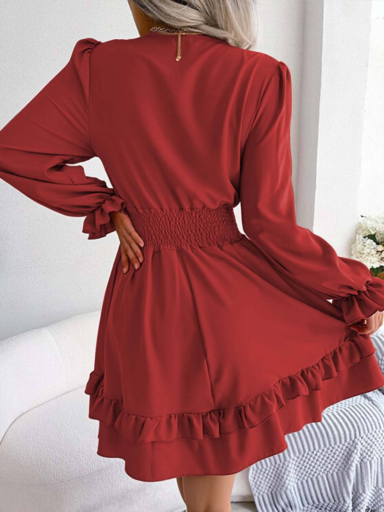 Sweet Wooden Ear Edge A-Line Short Dress