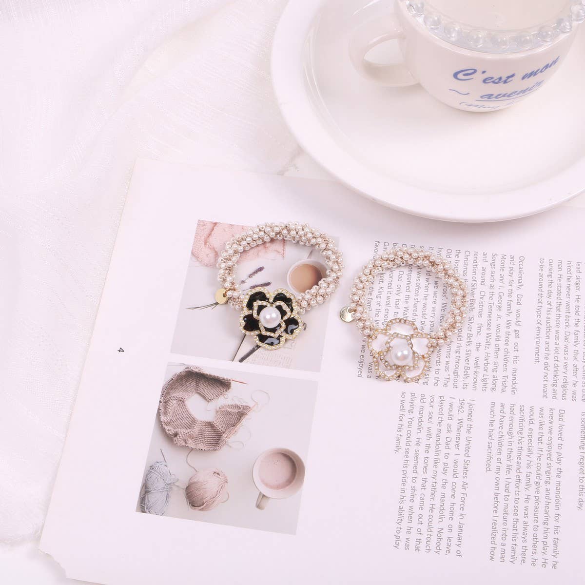 ELEGANT CAMELLIA HAIR TIE LUXURY PONYTAIL BAND_CWAHA6884