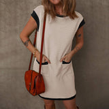 Womens Colorblock Pocket Sleeve Mini Dress