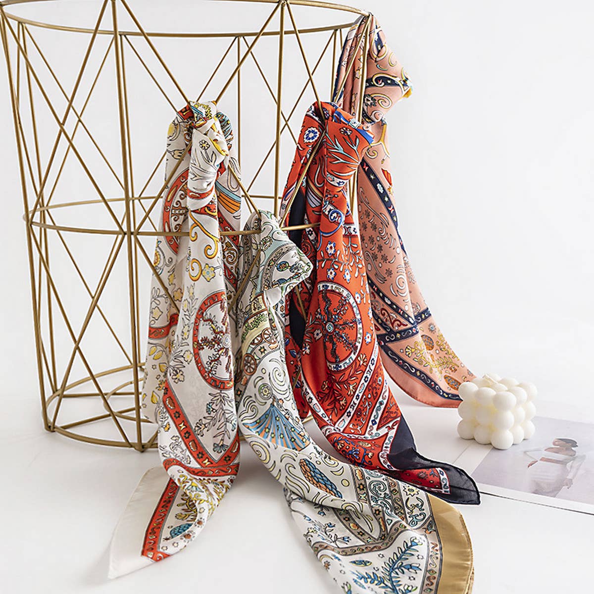 FLORAL SATIN SQUARE SCARF FOR WOMEN S ELEGANCE_CWASC0498