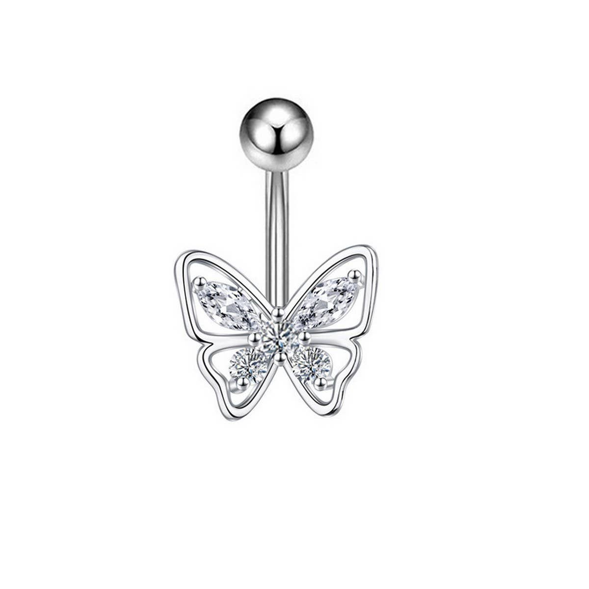 FLOWER BUTTERFLY BRASS CZ NAVEL RING PIERCING_CWMM9376