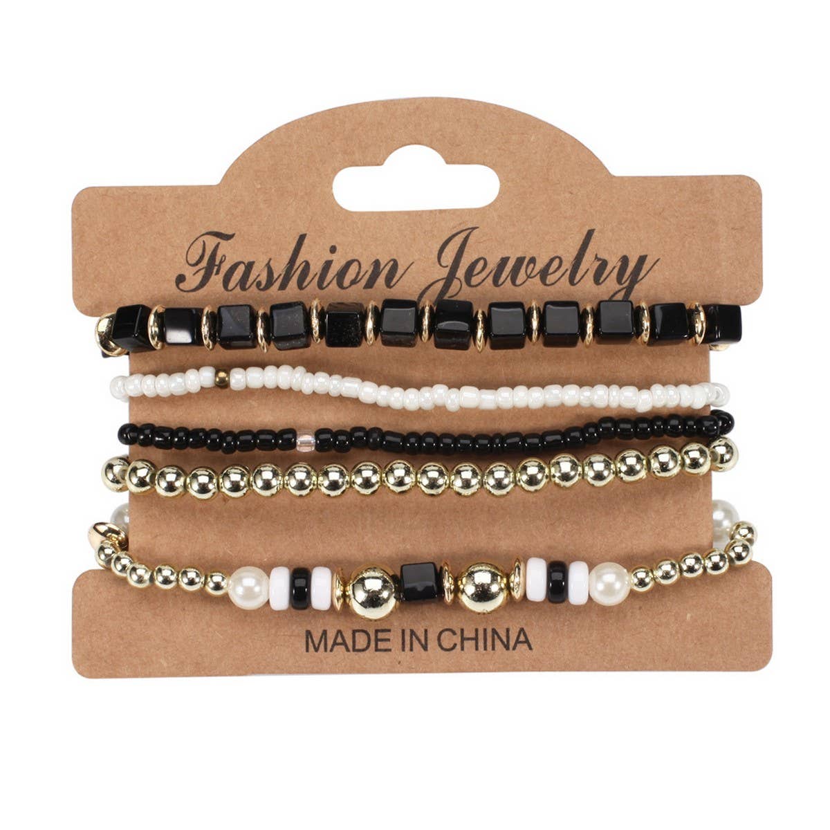 Cwaje05699_Boho Multi Strand Beaded Pearl Elastic Bracelet