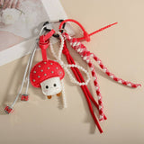 CUTE MUSHROOM PEARL BOW KEYCHAIN BAG CHARM_CWMM7867