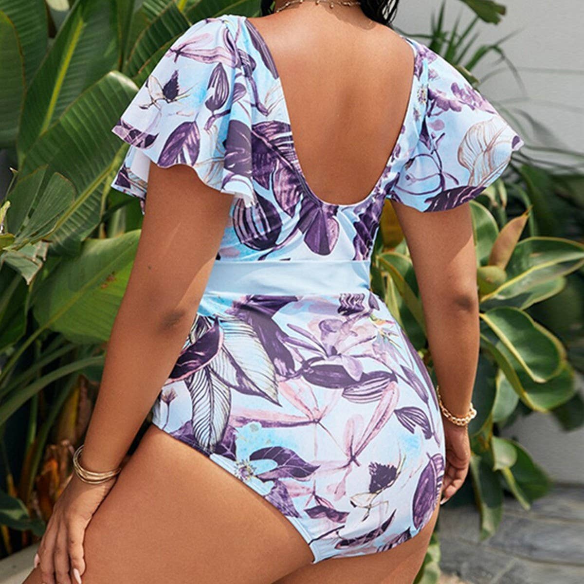 PLUS SIZE BIKINI RUFFLE PRINTED ONE PIECE SWIMSUIT_CWMW0590