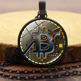 GOLD COIN BITCOIN TIME GEMSTONE PENDANT NECKLACE_CWAJE0704