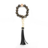 LEOPARD WOOD BEAD BRACELET KEYCHAIN WITH TASSEL_CWMM7016