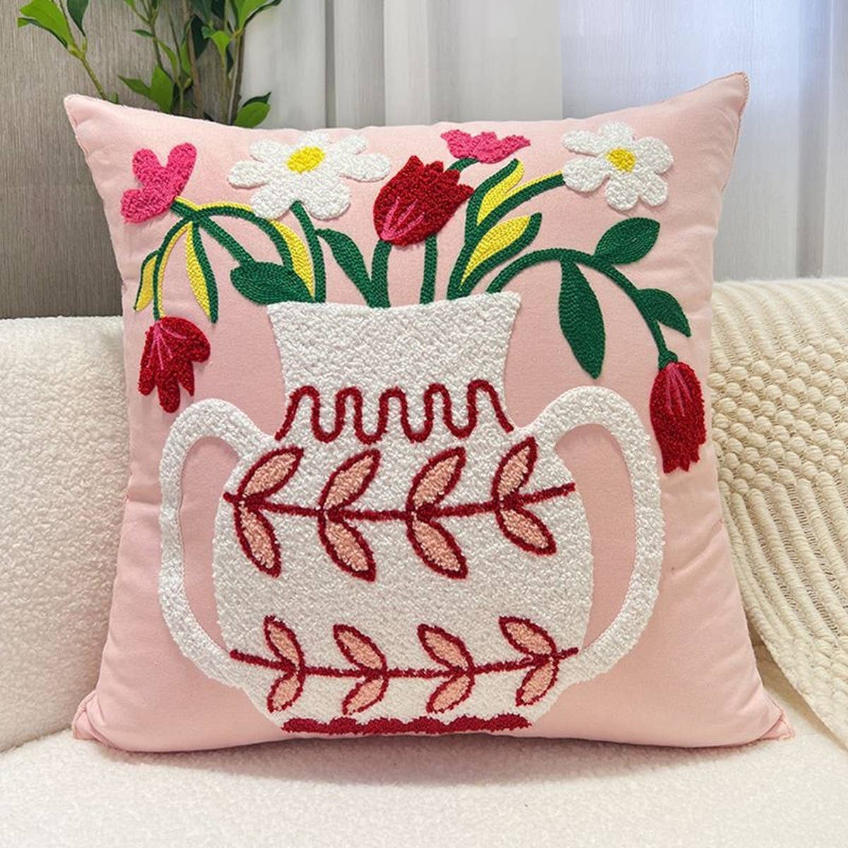 Tulip Embroidered Cute Pillow Cover For Bed Sofa_Cwmm7704