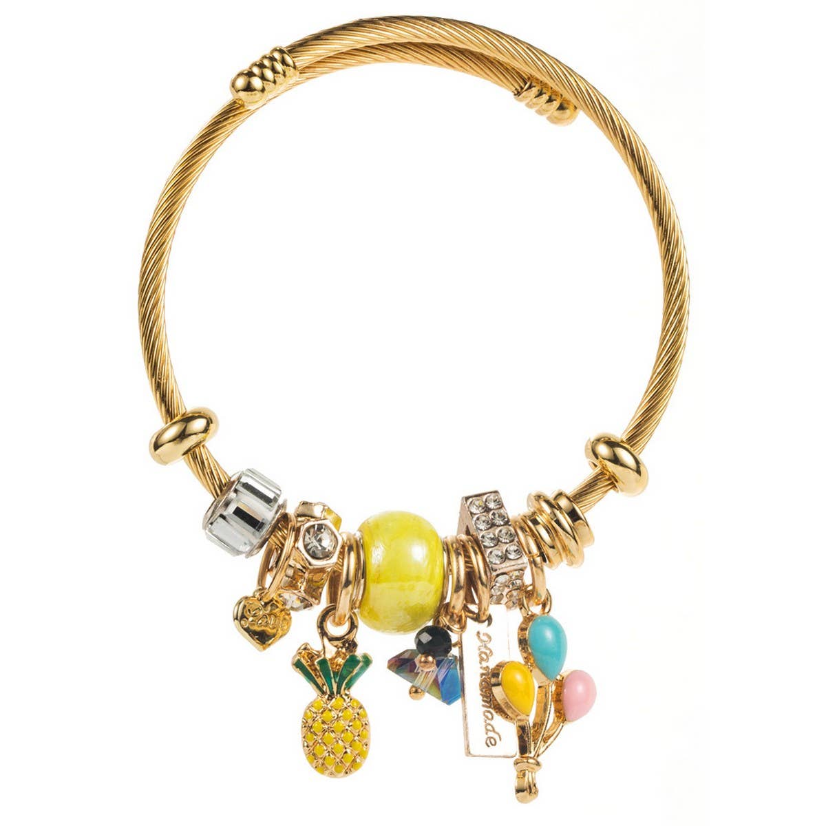 GOLD STAINLESS STEEL BRACELET WITH PINEAPPLEBALLOON_CWMM8586