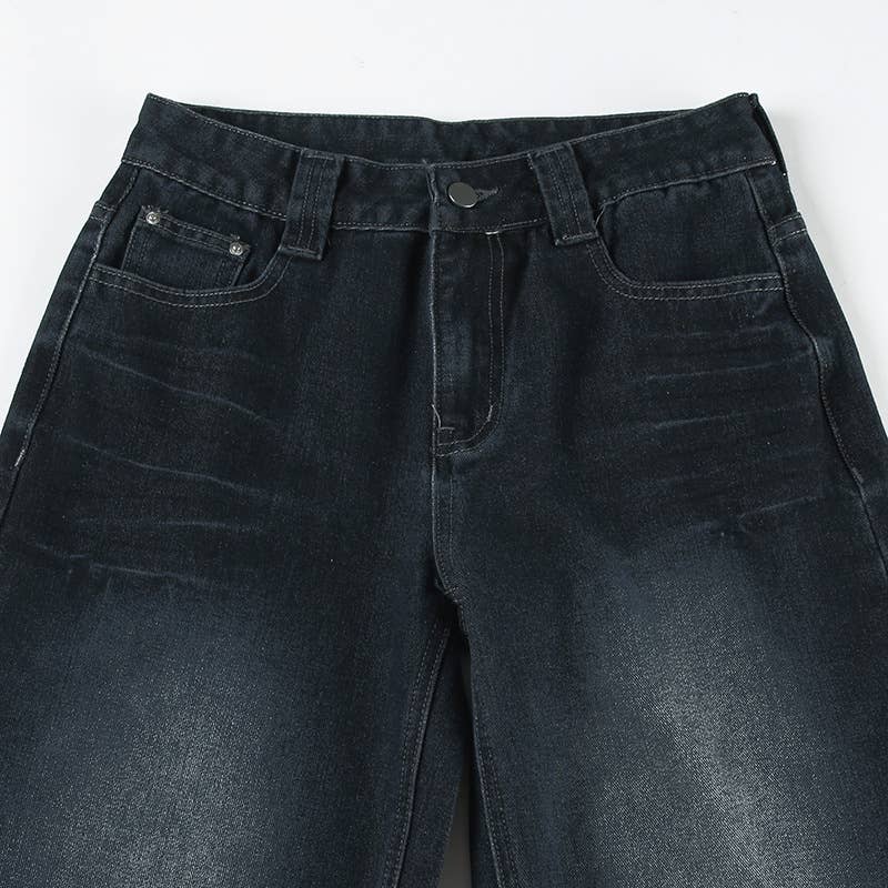 Vintage Wash Wash Straight Leg Wide-Leg Jeans