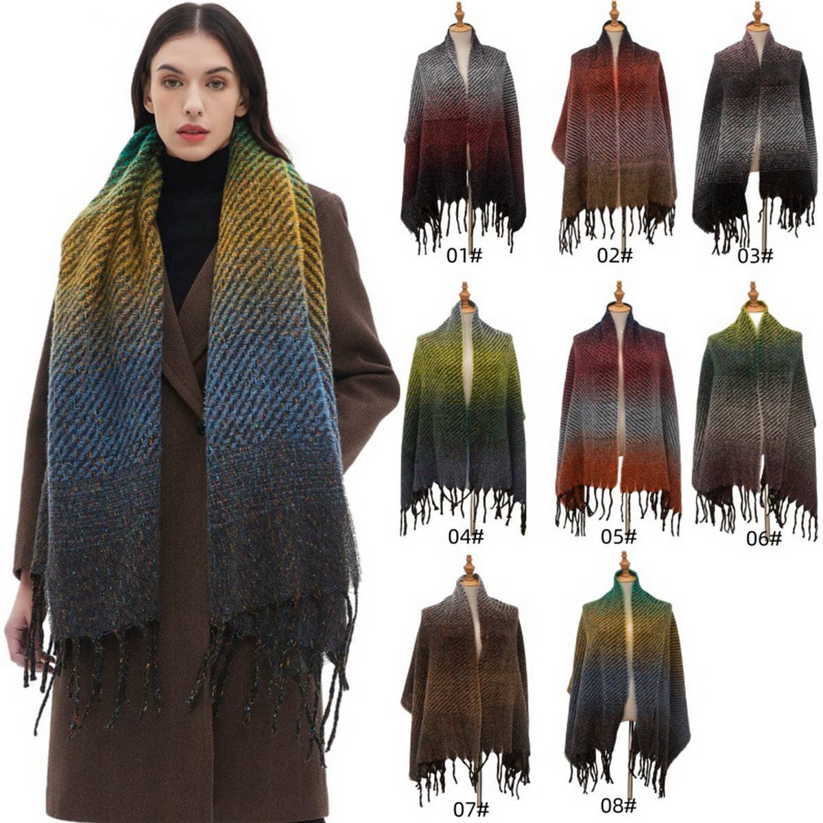GRADIENT TASSEL SCARF FOR WOMEN WINTER SHAWL_CWASC0858