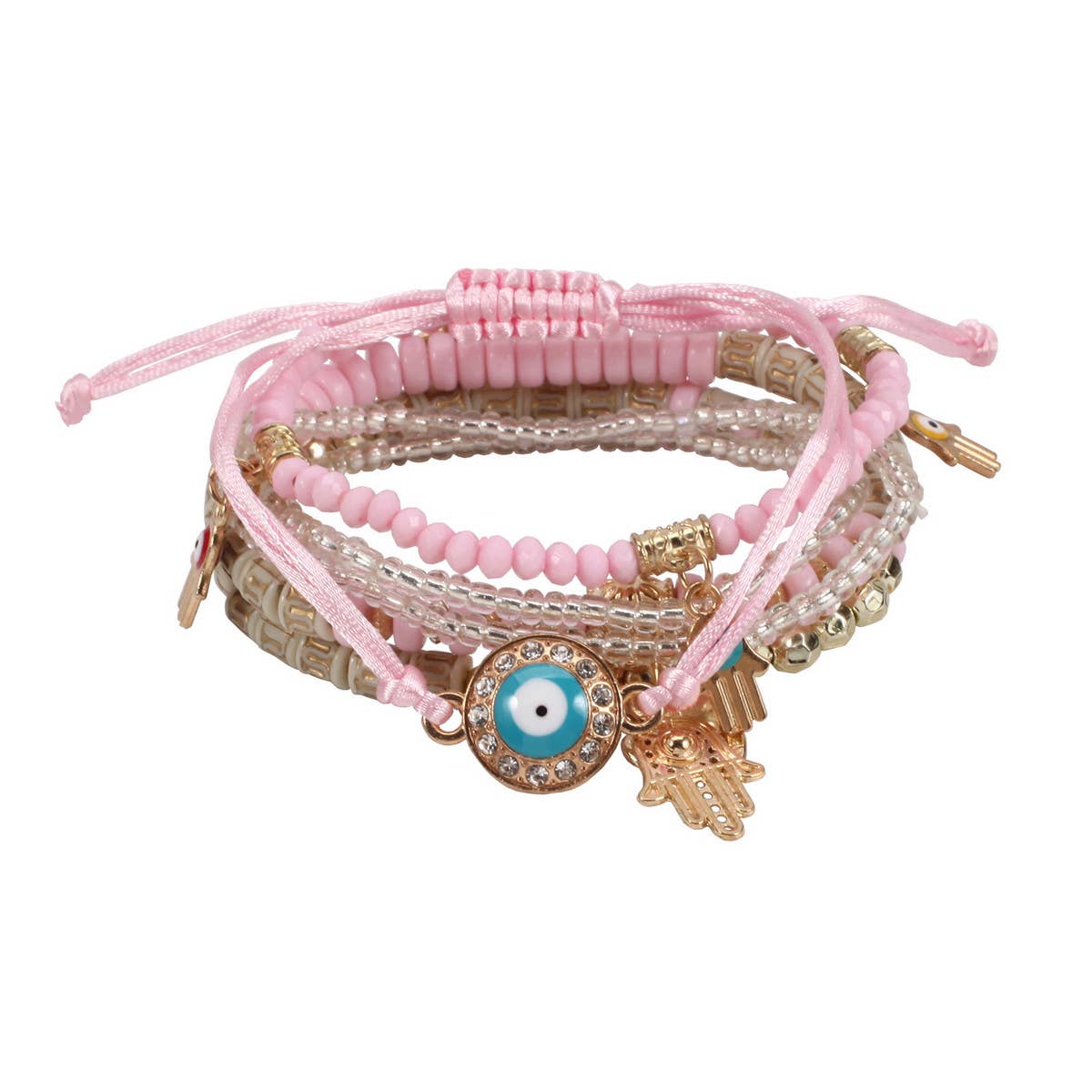 HANDMADE BEADED EVIL EYE LAYERED BRACELET_CWAJE2211