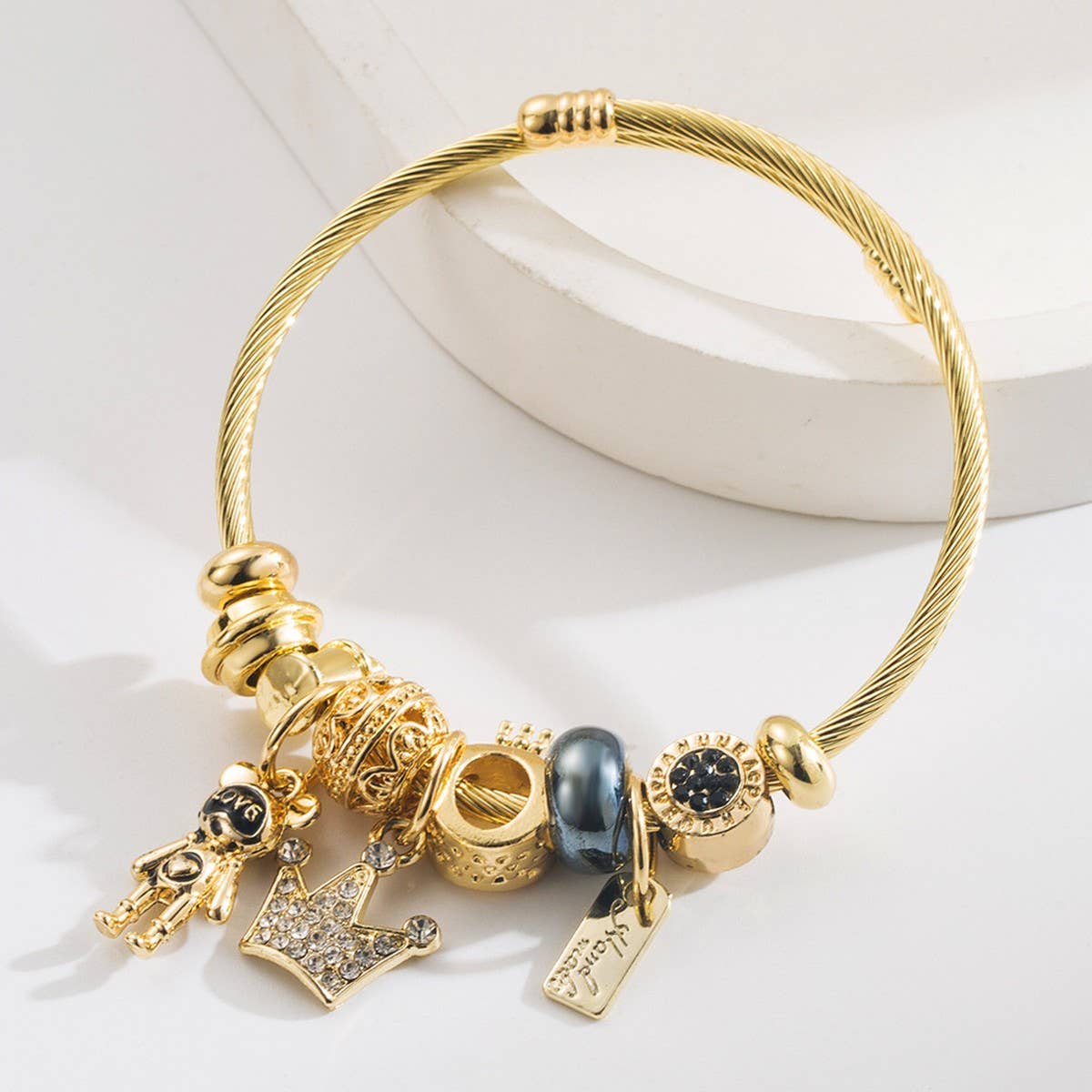 DIY CROWN BEAR LETTER CHARM COUPLE BRACELET_CWMM8493