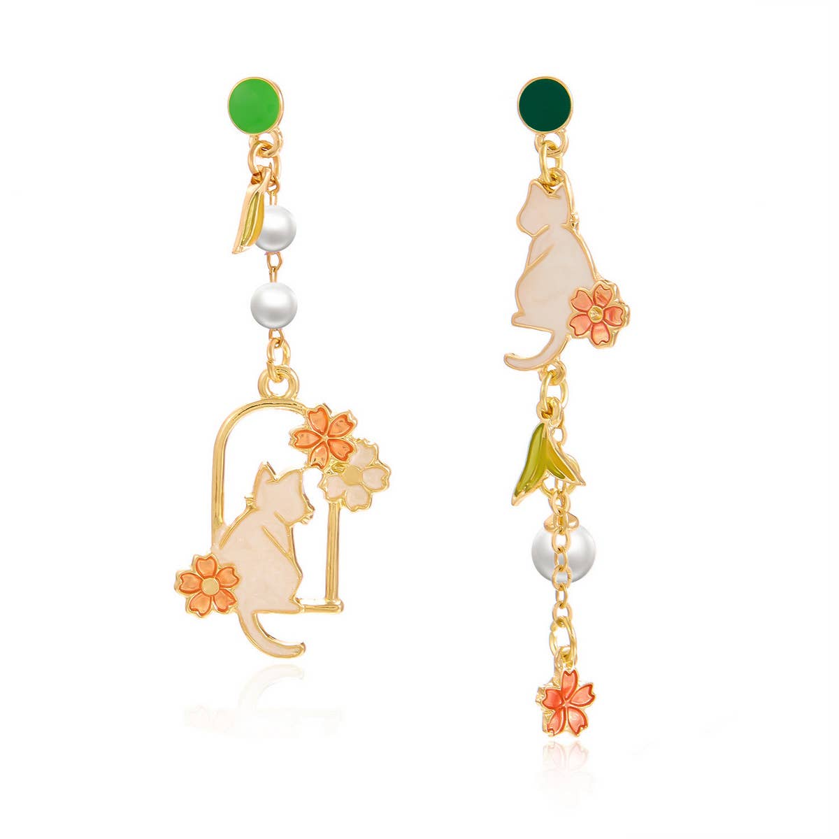 OIL PAINTING CHERRY BLOSSOM RABBIT EARRINGS_CWAJE2422